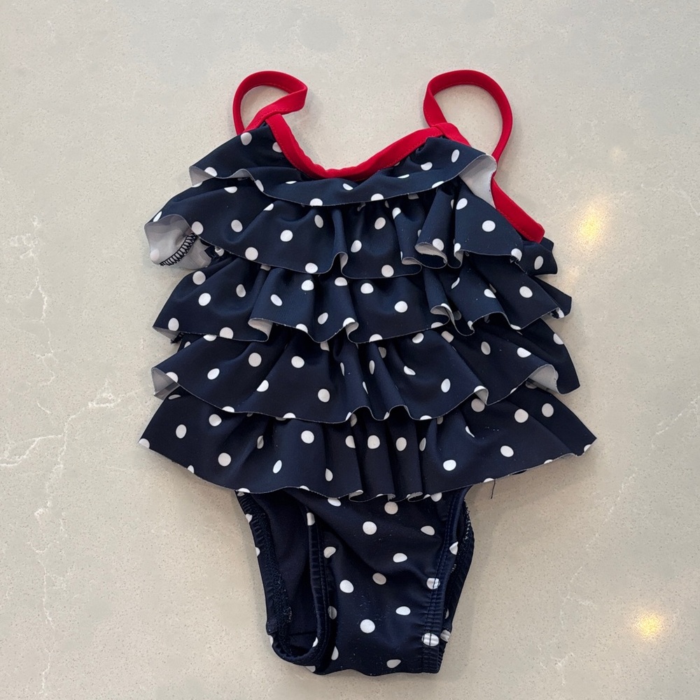 Baby Gap- Navy Polka Dot Ruffle Swimsuit